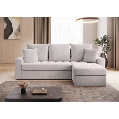 AX LIVING Karaman Schlafsofa mit Bettkasten Eckcouch Sofa Creme 238 cm