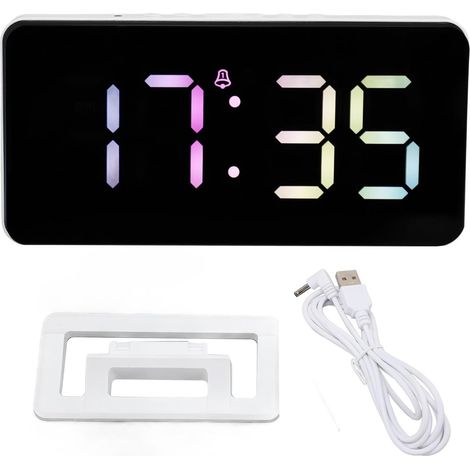 Horloge Miroir LED, Réveil Numérique Photosensible Automatique à Chargement USB LED avec Double Alarme pour la Maison, la Chambre à Coucher Et Le Bureau (1/5)