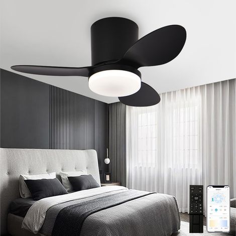 Ventilateur de plafond avec lumière, télécommande/contrôle par application, 6 vitesses de ventilation, minuterie, gradation continue (63 cm) (1/5)