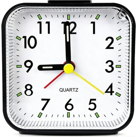 Orologio al quarzo - Sveglia - Sveglia per bambini - Quadrato - Si illumina al buio - Sveglia da comodino - Materiale plastico - Nero (1/5)