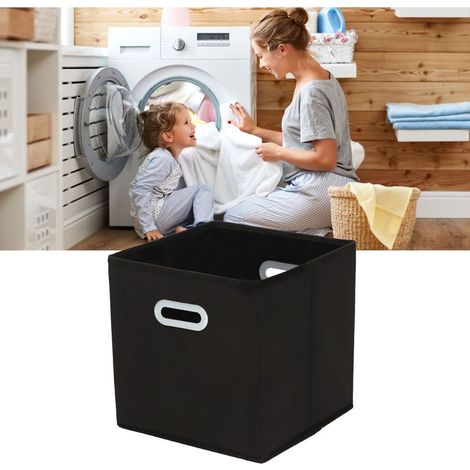 Cube Organizer Fabric Noir avec Deux Poignées Réinforcée Binette de Rangement Pliable 27x28x28cm pour Maison (1/5)