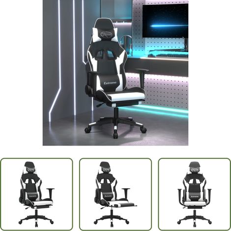 vidaXL Gamingstuhl mit Massage -  Gaming-Stuhl mit Massage & Fußstütze Schwarz & Weiß Kunstleder (1/5)