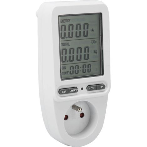 Moniteur de consommation électrique avec protection contre les surcharges, compteur d'énergie à 4 boutons, batterie rechargeable 3,6 V, prise FR 230 V. (1/5)