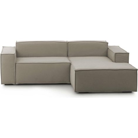 Talamo Italia Divano fisso Lidia, Divano componibile a 2 posti large con penisola destra, 100% Made in Italy, Sofà moderno in tessuto, Cm 240x170h70, Tortora, con imballo rinforzato