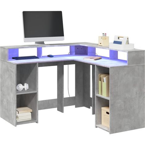 vidaXL Scrivania con Luci LED Grigio Cemento 130x130x91 cm