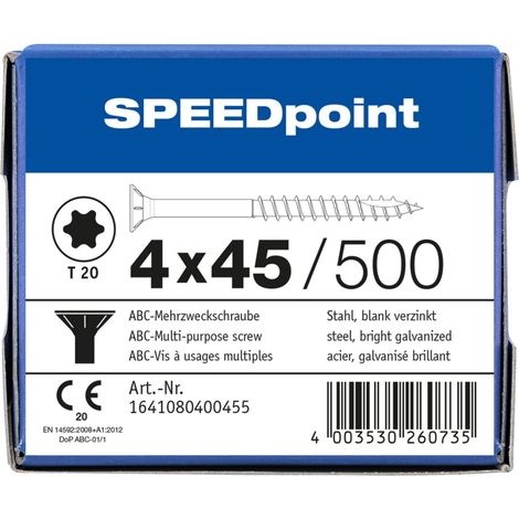 ABC 4x45 Speedpoint Universalschraube TX Verzinkt Teilgewinde Senkkopf (1/4)