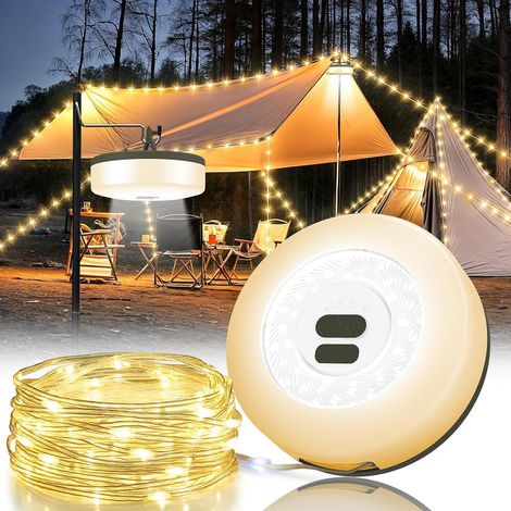 Guirlande lumineuse LED rechargeable et étanche pour le camping (10 mètres) – Idéale pour les auvents, les tentes, les fêtes de jardin et la décoration festive – noire (1/5)