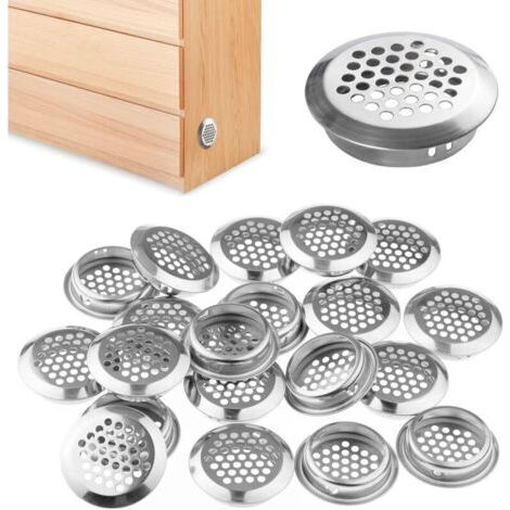20 Pcs Grille de Ventilation Acier Inoxydable,35mm Ronde Grille Aération Persienne pour le Respirant de Cabinet,Armoire à Chaussures,Armoire(Argent)