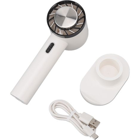 Ventilateur de poche portable rechargeable USB, petit format, blanc, idéal pour le bureau et les voyages. (1/5)