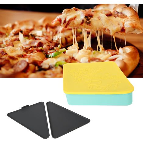 Dreieckige Silikon-Pizzabox/Sandwichdose, mikrowellengeeignet, wiederverwendbar, luftdicht, mintgrün mit gelbem Deckel. (1/5)