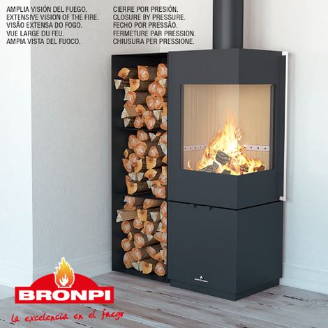 BRICOSOL ESTUFA DE LEÑA CON CRISTAL EN ESQUINA BRONPI MODELO BOMBAY-E (1/5)