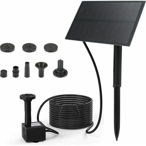 royaluxe -Mini pompe solaire pour fontaine à eau - 1,5 W - 160 l/h - Kit de pompe submersible à énergie solaire avec 4 pulvérisats différents - Pour jardin, petit étang, piscine, bain d'oiseaux, (1/5)