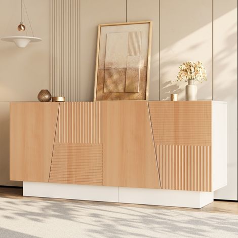 MEUBLIV aparador 160x40,5x72 cm blanco y natural – 4 puertas, almacenamiento modulable (1/5)