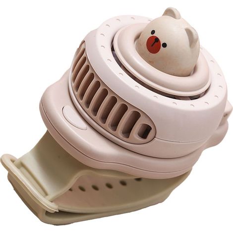 Ventilateur de montre innovant pour enfants, motif dessin animé, USB, portable, petit format, anneau de main, marron