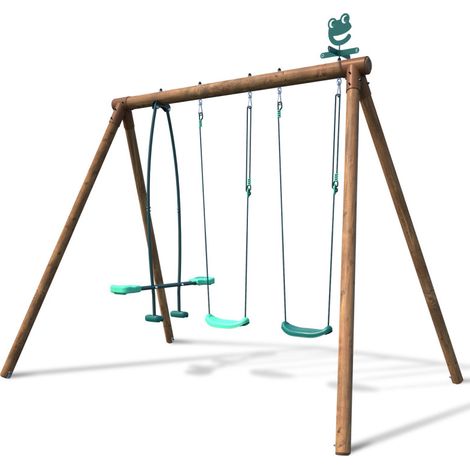 Portique en bois rond 3 agrès avec face à face POLO