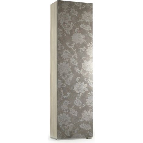 Dmora Armadio multiuso Fiordaliso, Mobile lineare a 1 Anta e 7 ripiani, Colonna da ingresso o bagno, Scarpiera moderna, 100% Made in Italy, Cm 50x30h182, Olmo e fantasia, con imballo rinforzato (1/5)