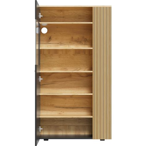 Vitrina de almacenamiento con puerta de vidrio, LED 16 colores y estantes ajustables (1/5)