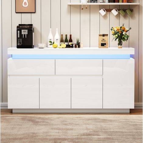 MEUBLIV Mueble TV 140x35x72 cm blanco – LED, 4 cajones y 2 puertas acrílicas (1/5)