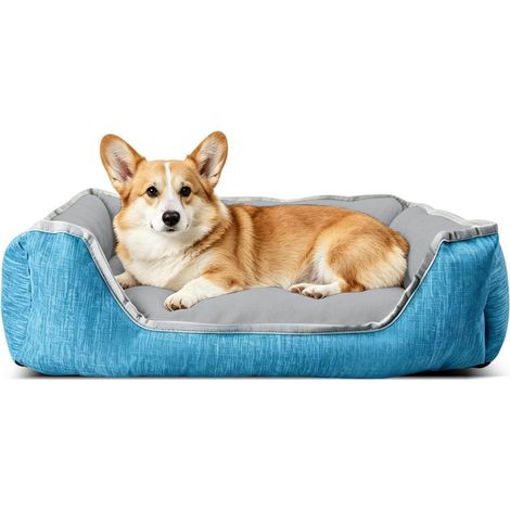 Hundebett Katzenbett Waschbar Orthopädisch Flauschig Blau L 60x45x19cm