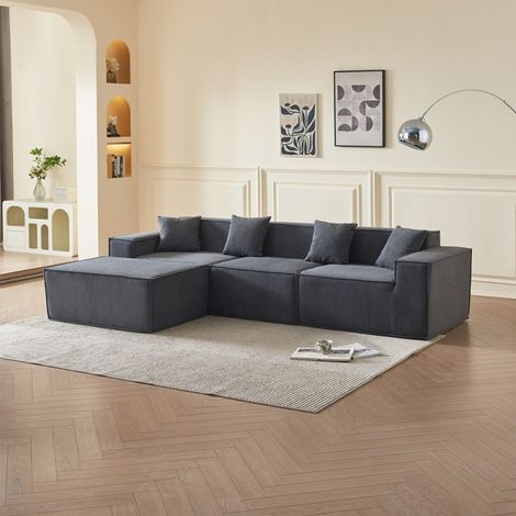 Sofá esquinero grande de espuma con chaise longue gris ceniza