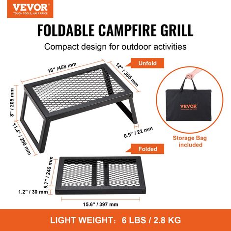 Grille Pliante 458 x 305 x 205 mm Gril de Feu de Camp Portable en Acier Grille de Cuisson Pliable Charge 6 kg Stable avec Sac de Transport pour Foyer BBQ Pique-Nique Jardin Balcon Voyage Camping (1/5)