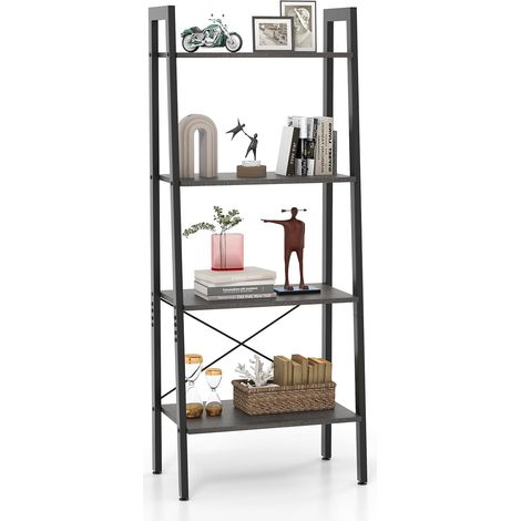 COSTWAY Scaffale 4 Ripiani, Libreria Scaffale con Telaio in Metallo Kit Antiribaltamento e Piedini Regolabili, Scaffale Espositivo per Soggiorno Cucina Ufficio, 56x34x138 cm (Caffè) (1/5)