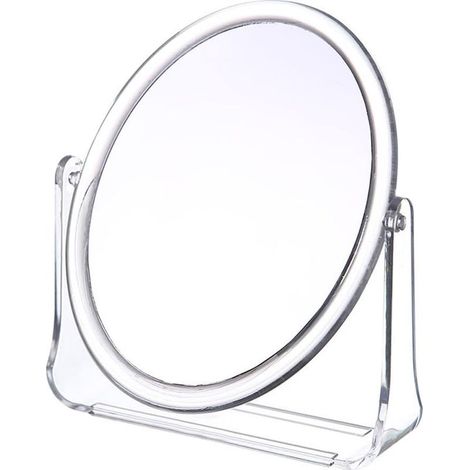 Miroir de maquillage double face rotatif à 360° (rond) - miroir de bureau pliable - miroir de maquillage sur pied adapté à la salle de bain, à la chambre (1/5)
