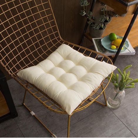 Coussin De Siege Carré - Tissu Velours Doux - Pour Chaise De Salle À Manger Bureau Extérieur Patio - Blanc - 2 Pièces (1/3)