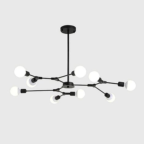 Suspension E27 style industriel, idéale pour les salons et autres espaces, plafonnier créatif, minimaliste et moderne, noir - 9 ampoules (1/5)