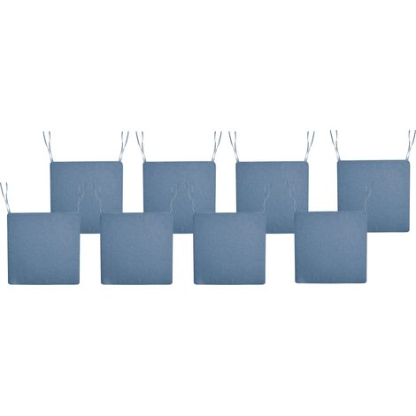 Set of 8 Seat Cushions for Garden Chairs Blue Polyester Fabric UV Resistant SASSARI PREMIUM