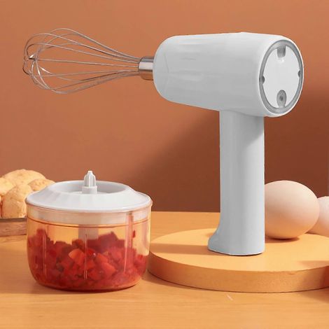 Appareil de cuisson sans fil deux-en-un : petit appareil de chargement USB avec batteur à œufs portatif, accessoire pour viande hachée à l'ail et autres aliments. (1/5)