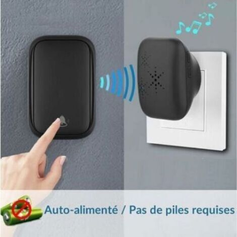 Sonnette sans fil sans pile – Étanche IP65, alimentation automatique – Pour extérieur, maison – Noir (1/4)