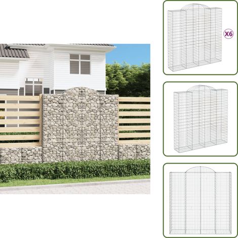 Paniers à gabions arqués 6 pcs 200x50x200/220 cm Fer galvanisé - Panier Gabion - Mur Gabion - Clôture Gabion - Décoration Jardin - Barrieres Jardin (1/5)