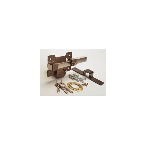 CAYS cerrojo b-2p , Cerrojo B 2P de seguridad para sobreponer con accionamiento con llave por la cara exterior y pasador con botón para la interior Barra de acero Bombillo