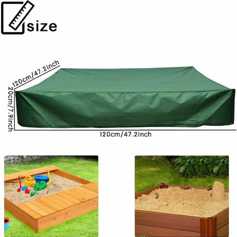 Housse de bac à sable carrée avec cordon de serrage, bâche en tissu polyester imperméable et anti-poussière, 120 x 120 cm (1/4)