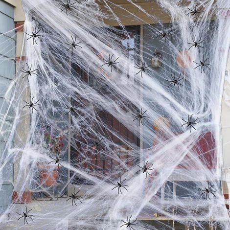 Toile Araignée Halloween 300 g de toile extensible avec 60 petites araignées noires pour fête (1/5)