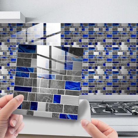 (B)25 Pièces Mosaïque Stickers Muraux Autocollants pour Carrelage en Céramique et Marbre Décoration, Hiser Impression de Briques Imperméables Salle de Bains et Cuisine Sticker (Noir et blanc,20 (1/5)