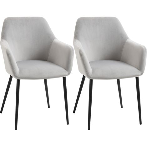 Set 2 Sedie Imbottite 54x57x80 cm in Tessuto Effetto Velluto Grigio (1/5)