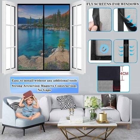 MagnéTique Moustiquaire Porte 165x100cm Noir Moustiquaire Baie Vitree Coulissante-avec Aimants et Bande Adhesive-Rideau Anti Mouche sans Percer-pour Portes de Multi Types (1/4)