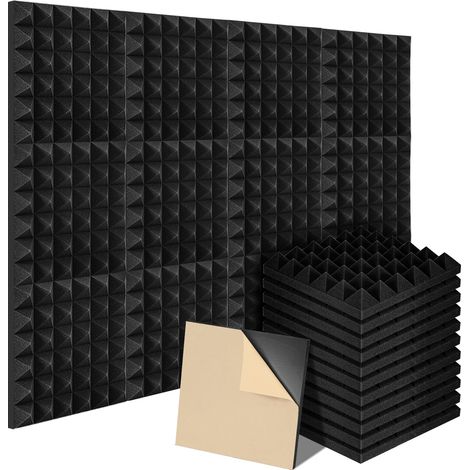 Randaco Pannelli fonoassorbenti adesivi 24 pz, piramide 30x30x5cm neri