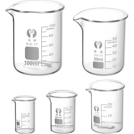 5 Pcs tasse à mesurer en verre, 5/10/25/50/100 ml verre mesureur cuisine, verres doseurs, becher verres pour ingrédients secs et humides, préparations en poudre, liquides, cuisine et laboratoire (1/5)