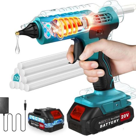 Gun to glue hot wireless, 100 watts, provided with a battery 21 volts 2000 m Ah, a charger and 10 stick of glue. For for the projets of diy and the repairs (1/5)