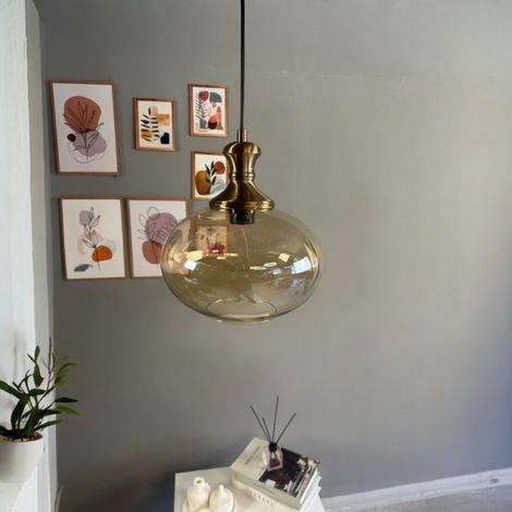 bamyum Solvia Suspension Luminaire Verre Rétro en Metal de 30 cm, Lustre de Salon Vintage, Éclairage de Plafond pour Chambre, Cuisine, Lampe Suspendue (1/5)