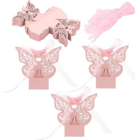 Geschenkbox – Schmetterling – Hochzeit – Karton – Geburtstag – Geschenkbox – Schleife – Hohl – Verlobungsfeier – Taufe – Weihnachten – Rosa (1/5)