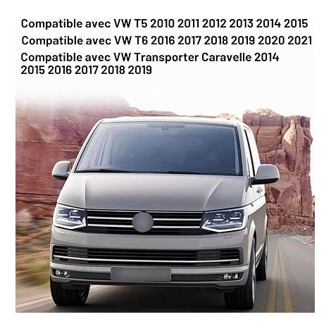 Coque Rétroviseur VW T5/T6/Transporter Caravelle Retroviseur Couvercle pour T5 2010-2015/T6 2016-2021/Transporter Caravelle 2014–2019 Boîtier Miroir Gauche+Droit (Noir) (1/4)