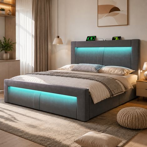 Lit double gigogne 140x200 cm en bois blanc avec rangements - sans matelas - CHICFURN (1/5)