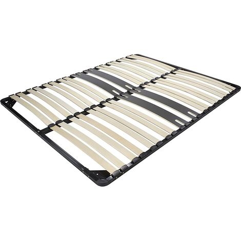 Monmobilierdesign – Sommier ergonomique à lattes 200x200 cm – Zone lombaire renforcée – Cadre acier robuste – 9 points d'appui – Compatible tous matelas