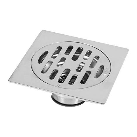 Lote de 1 sifón de suelo de acero inoxidable, cuadrado, antiodor para baño, con rejilla de drenaje y tapa de filtro extraíble (1/5)