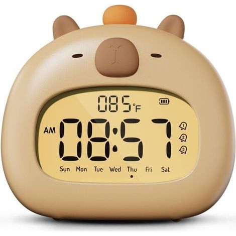Réveil Numérique pour Enfant - Design Capybara - Jouet Éducatif Réveil - Entraîneur de Sommeil - Rechargeable USB-C - Veilleuse