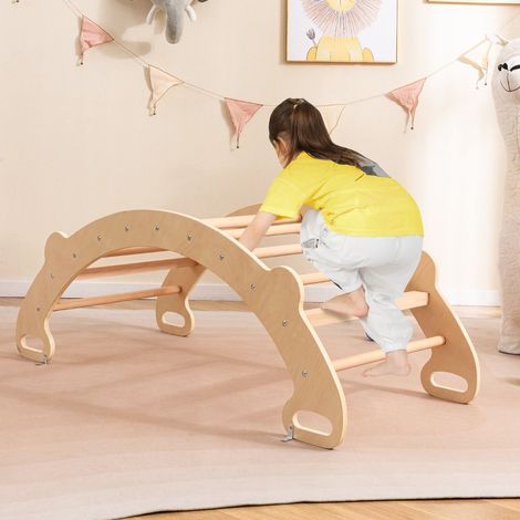 Arche d’Escalade et Cheval à Bascule Jouets d'Escalade en Bois 4 en 1 pour 1-5 Ans Ensemble de Jeu Montessori d'Intérieur Naturel (1/2)